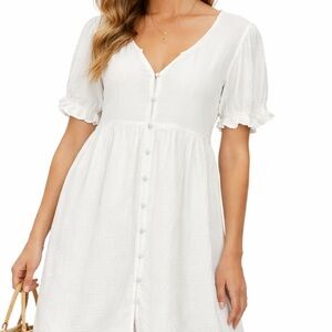 ee:some Womens Gauzey Dress Size L White Button Up Short Puff Sleeve Cottage